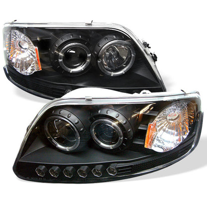 Spyder Ford F150 97-03 Projector - LED Halo Amber Reflctr LED Blk PRO-YD-FF15097-1P-AM-BK