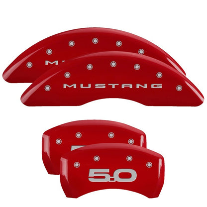 MGP 4 Caliper Covers Engraved Front 2015/Mustang Engraved Rear 2015/50 Red finish silver ch