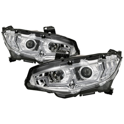 Spyder 16-18 Honda Civic 4Dr w/LED Seq Turn Sig Lights Proj Headlight - Chrome - PRO-YD-HC16-SEQ-C