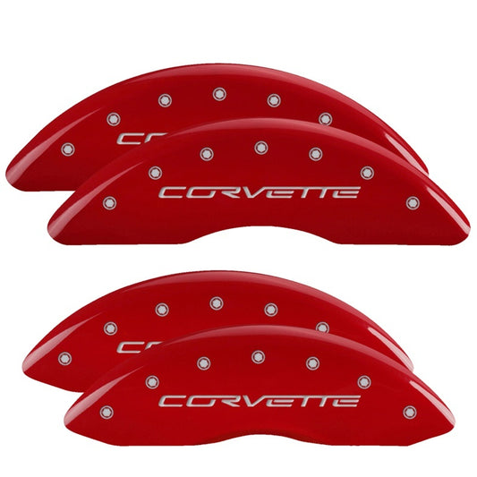 MGP 4 Caliper Covers Engraved Front & Rear C6/Corvette Red finish silver ch