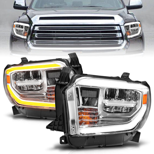 ANZO 2014-2021 Toyota Tundra LED Crystal Headlights w/ Switchback Chrome Housing w/ DRL