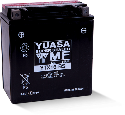 Yuasa YTX16-BS Maintenance Free AGM 12-Volt Battery w/Bottle