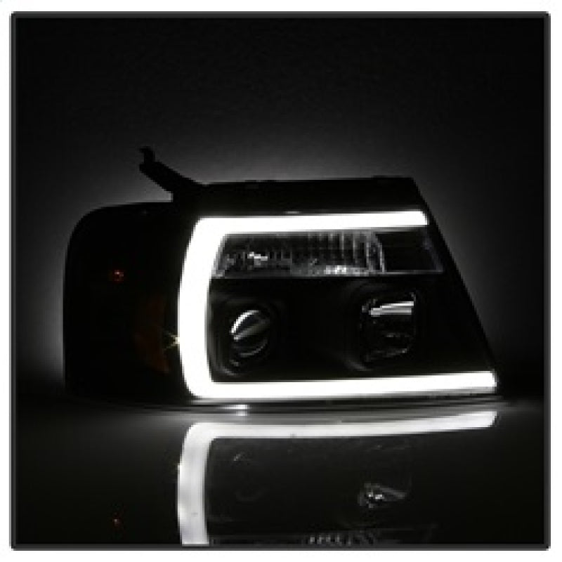 Spyder 04-08 Ford F-150 Projector Headlights - Light Bar DRL - Black PRO-YD-FF15004V2-LB-BK