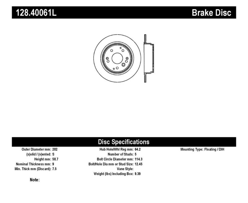 StopTech 04-08 Acura TL/TL-S Standard/Brembo Drilled Left Rear Rotor