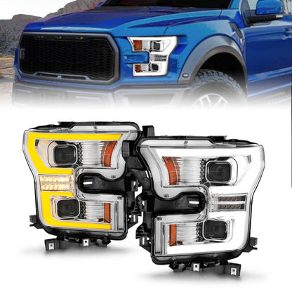 ANZO 15-17 Ford F-150 LED Projector Headlights - w/ Light Bar Switchback Chrome Housing