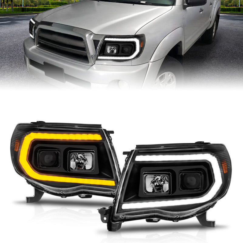 ANZO 05-11 Toyota Tacoma Projector Headlights w/Light Bar Switchback Black Housing