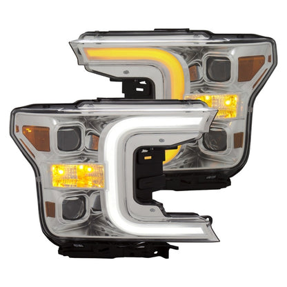 ANZO 18-19 Ford F-150 Projector Headlights w/Plank Style Switchback Chrome w/Amber