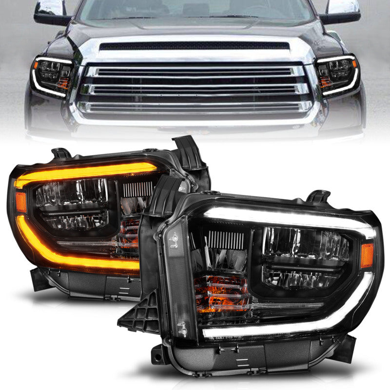 ANZO 14-21 Toyota Tundra (OE Halogen w/LED DRL) LED Crystal Headlights w/ Switchback &amp; DRL - Blk