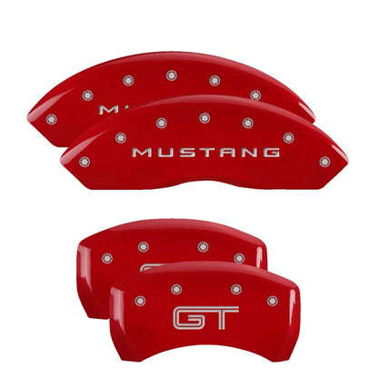 MGP 4 Caliper Covers Engraved Front Mustang Engraved Rear GT Red finish silver ch