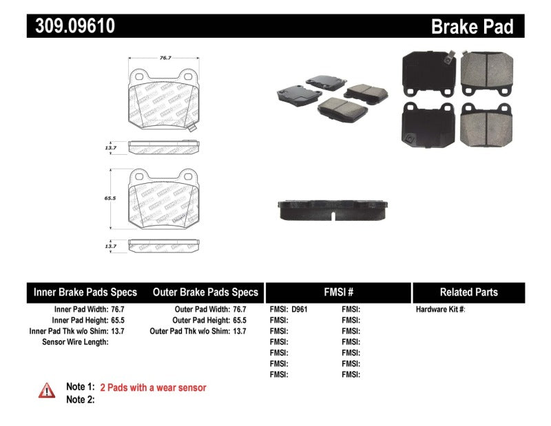 StopTech Performance ST-22 2-Piston Rear Caliper Brake Pads