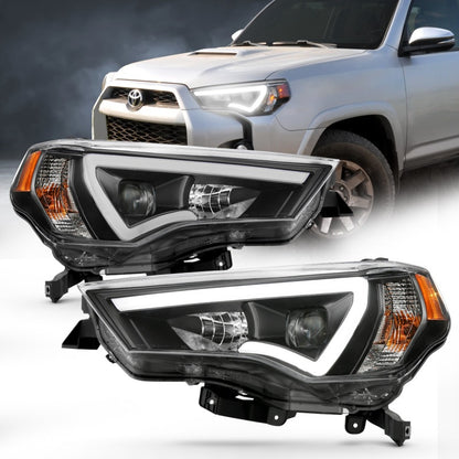 ANZO 14-18 Toyota 4 Runner Plank Style Projector Headlights Black w/ Amber