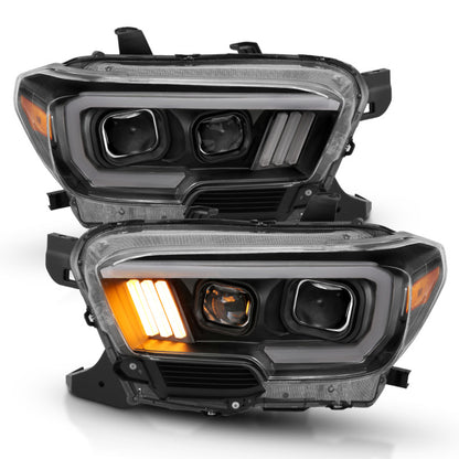 ANZO 2016-2017 Toyota Tacoma Projector Headlights w/ Plank Style Design Black/Amber w/ DRL