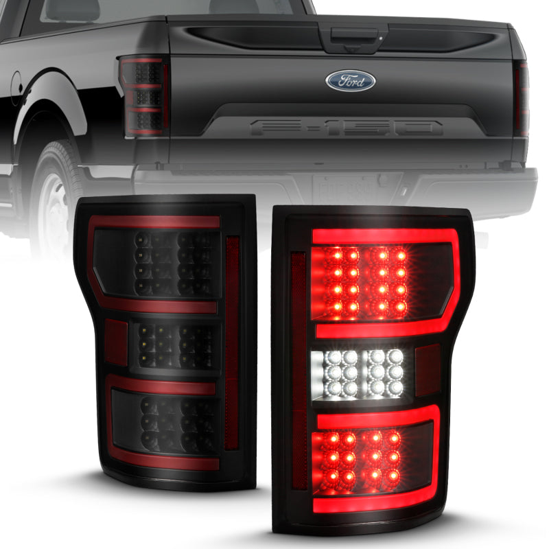 ANZO 18-19 Ford F-150 LED Taillight Black Housing Clear Lens Red Light Bar W/Sequential