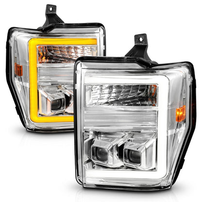 ANZO 08-10 Ford F-250 - F-550 Super Duty Projector Headlights w/ Light Bar Switchback Chrome Housing