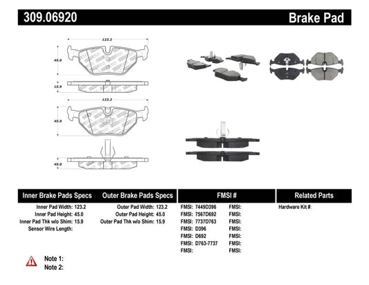 StopTech Performance 01-02 BMW Z3 / 03-09 Z4 / 10/90-07 3 Series / 99-09 Saab 9-5 Rear Brake Pads