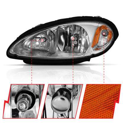 ANZO 2001-2005 Chrysler Pt Cruiser Crystal Headlight Chrome Amber (OE)