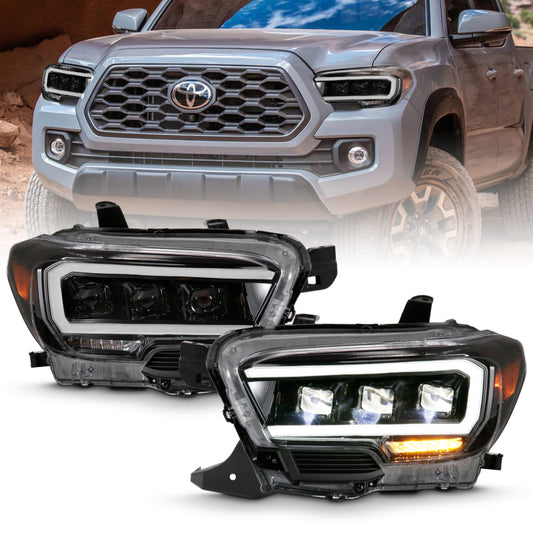 ANZO 2016-2018 Toyota Tacoma LED Projector Headlights Plank Style Black w/ Amber