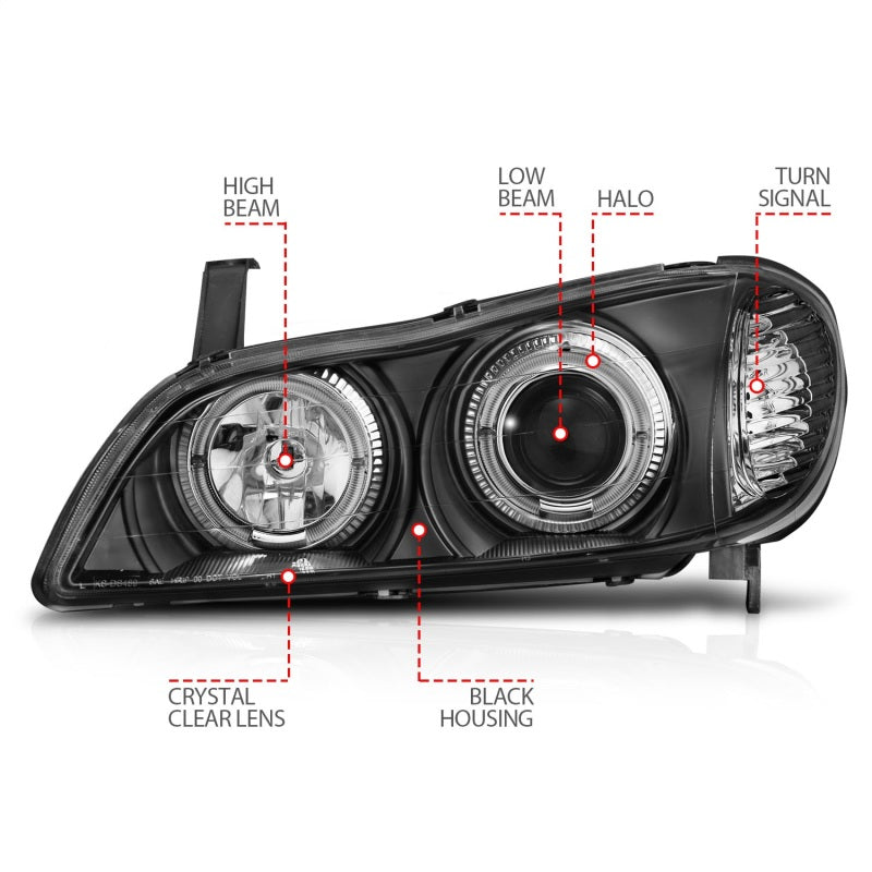 ANZO 2000-2004 Infiniti I30 Projector Headlights w/ Halo Black