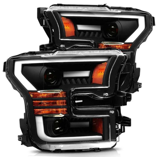 AlphaRex 15-17 Ford F-150 LUXX LED Projector Headlights Plank Style Black w/Activ Light/DRL