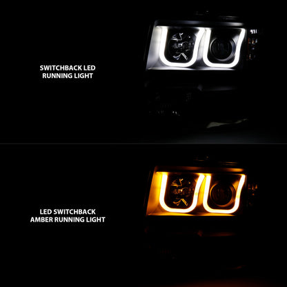 ANZO 2009-2014 Ford F-150 Projector Headlights w/ U-Bar Switchback Black w/ Amber