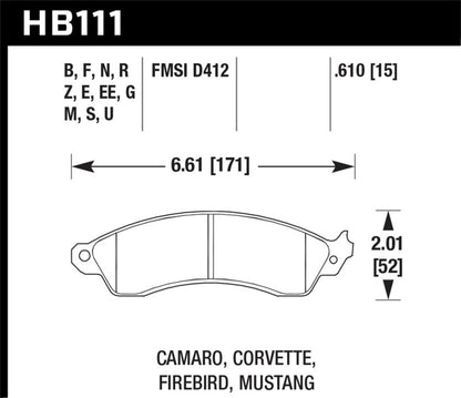 Hawk 1990-1990 Chevy Camaro Iroc-Z (w/Heavy Duty Brakes) High Perf. Street 5.0 Front Brake Pads