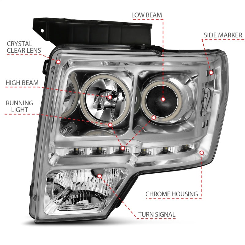 ANZO 2009-2014 Ford F-150 Projector Headlights w/ Halo Chrome (CCFL) G2