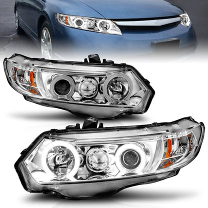 ANZO 2006-2011 Honda Civic Projector Headlights w/ Halo Chrome (CCFL)