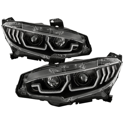 Spyder Honda Civic 16-18 2DR/4DR/Hatchback Headlight Black PRO-YD-HC16PL-SEQ-BK