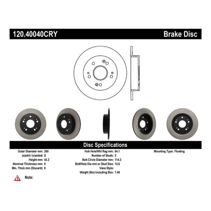 Stoptech Honda 99-01 Prelude / 06-13 Civic Si / 13-14 Acura ILX Rear Performance Cryo Rotor