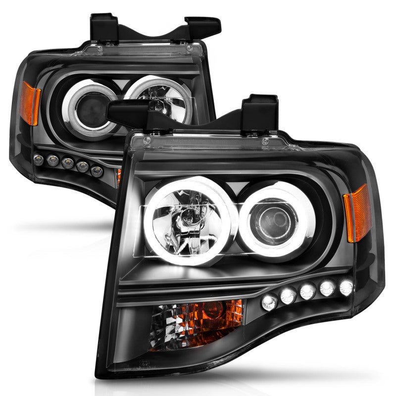 ANZO 2007-2014 Ford Expedition Projector Headlights w/ Halo Black