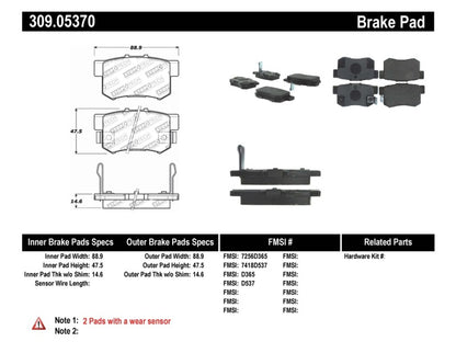 StopTech Performance 00-09 Honda S2000 / 92-07 Accord / 04-10 Acura TSX / 02-06 RSX Rear Brake Pads