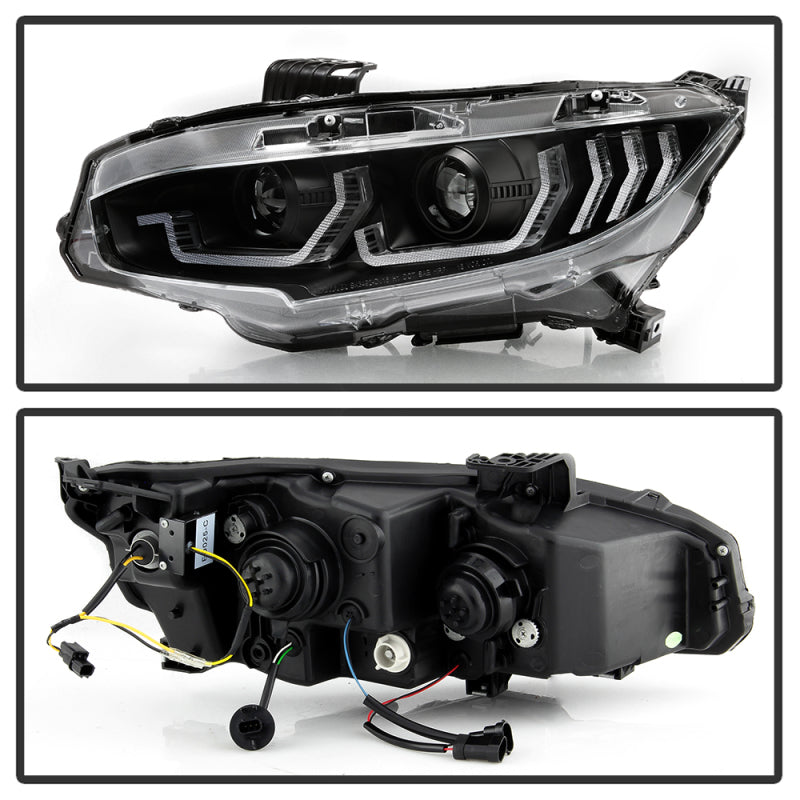 Spyder Honda Civic 16-18 2DR/4DR/Hatchback Headlight Black PRO-YD-HC16PL-SEQ-BK