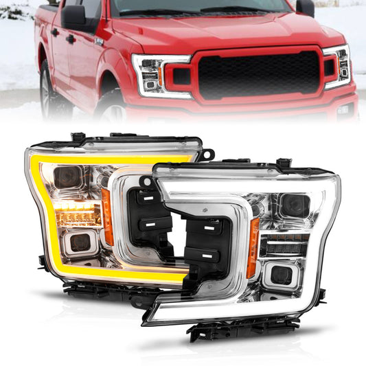 ANZO 18-20 Ford F-150 (w/o Fctry LED) Full LED Proj Headlights w/Light Bar Swtchbk Seq. Chrome w/Int