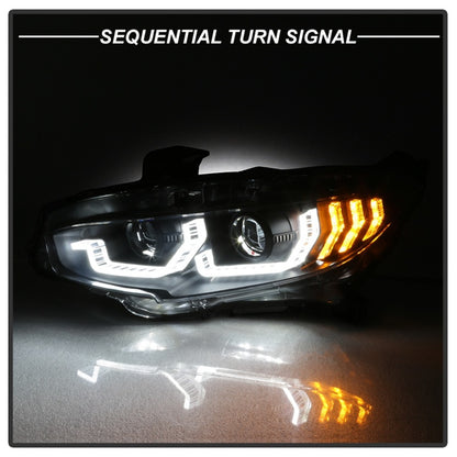 Spyder 16-18 Honda Civic 4Dr w/LED Seq Turn Sig Lights Proj Headlight - Black - PRO-YD-HC16-SEQ-BK